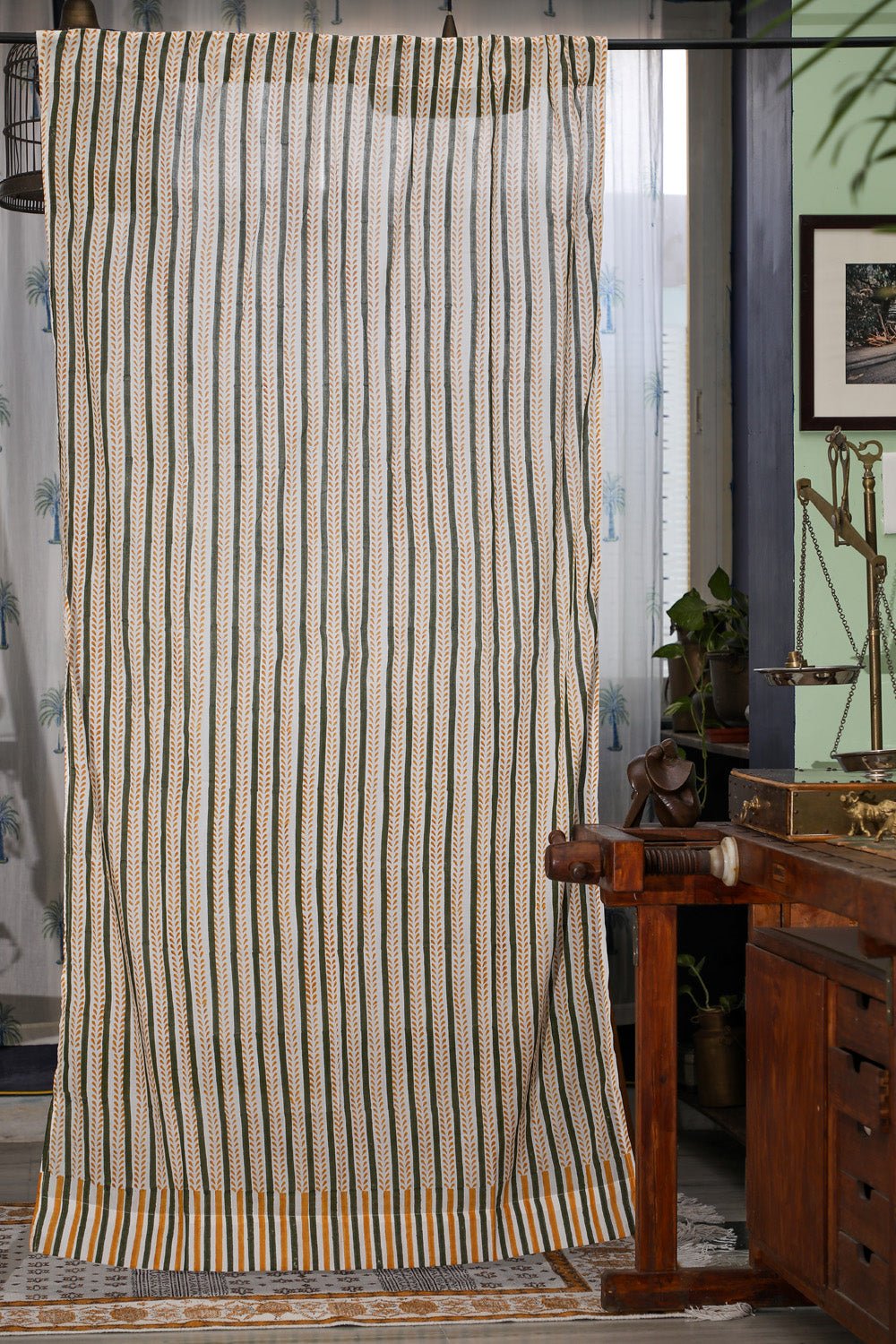 SootiSyahi 'Rising Ferns' Handblock Printed Cotton Door Curatin - SootiSyahi