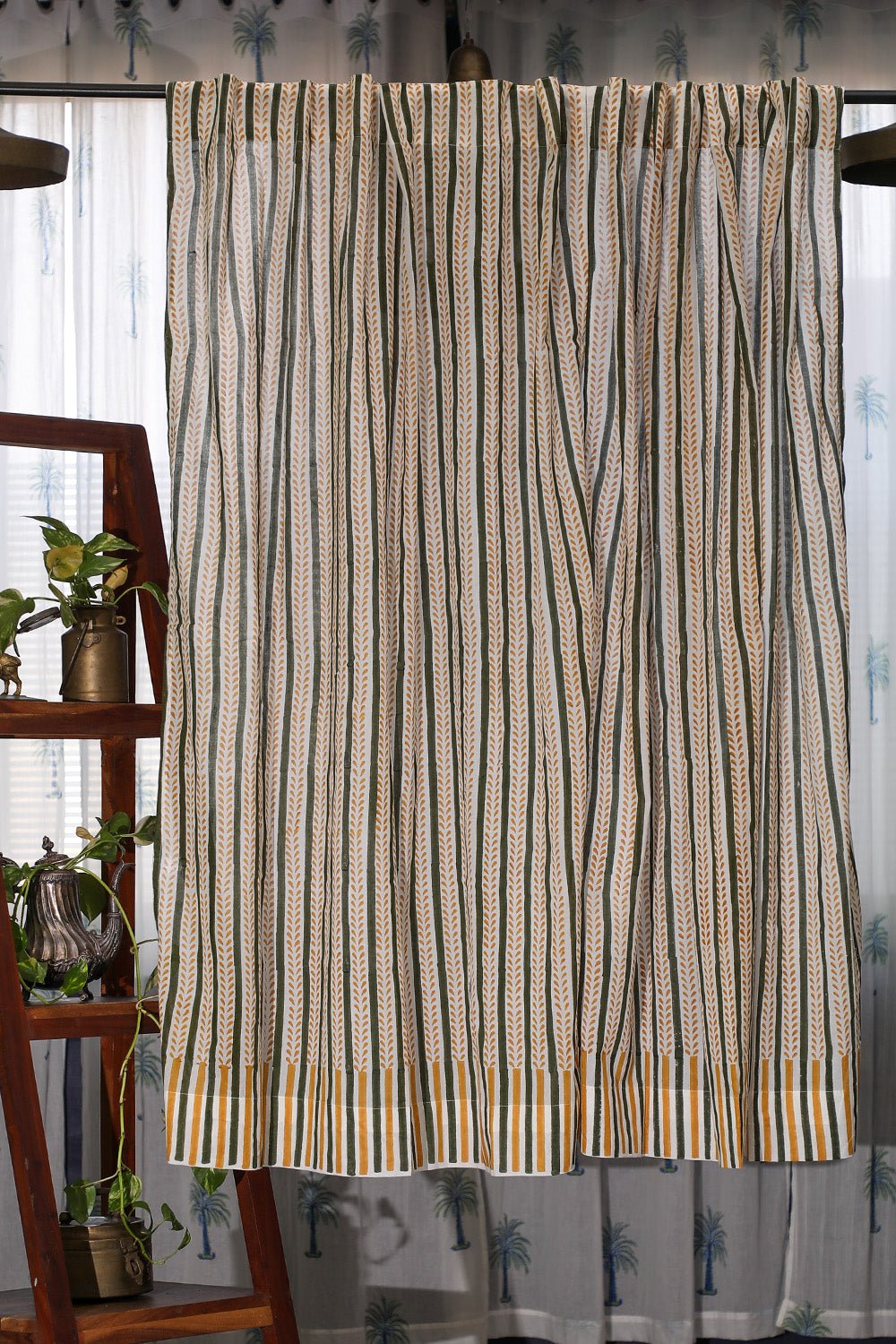 SootiSyahi 'Rising Ferns' Handblock Printed Cotton Window Curatin - SootiSyahi