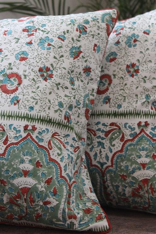 Sootisyahi 'Sada Bahar' Handblock Printed Cotton Cushion Cover Set - SootiSyahi