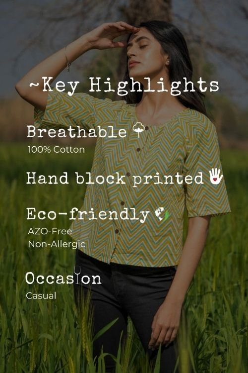Sootisyahi 'Sea Breeze' Azofree Handblock Printed Pure Cotton Crop Top - SootiSyahi