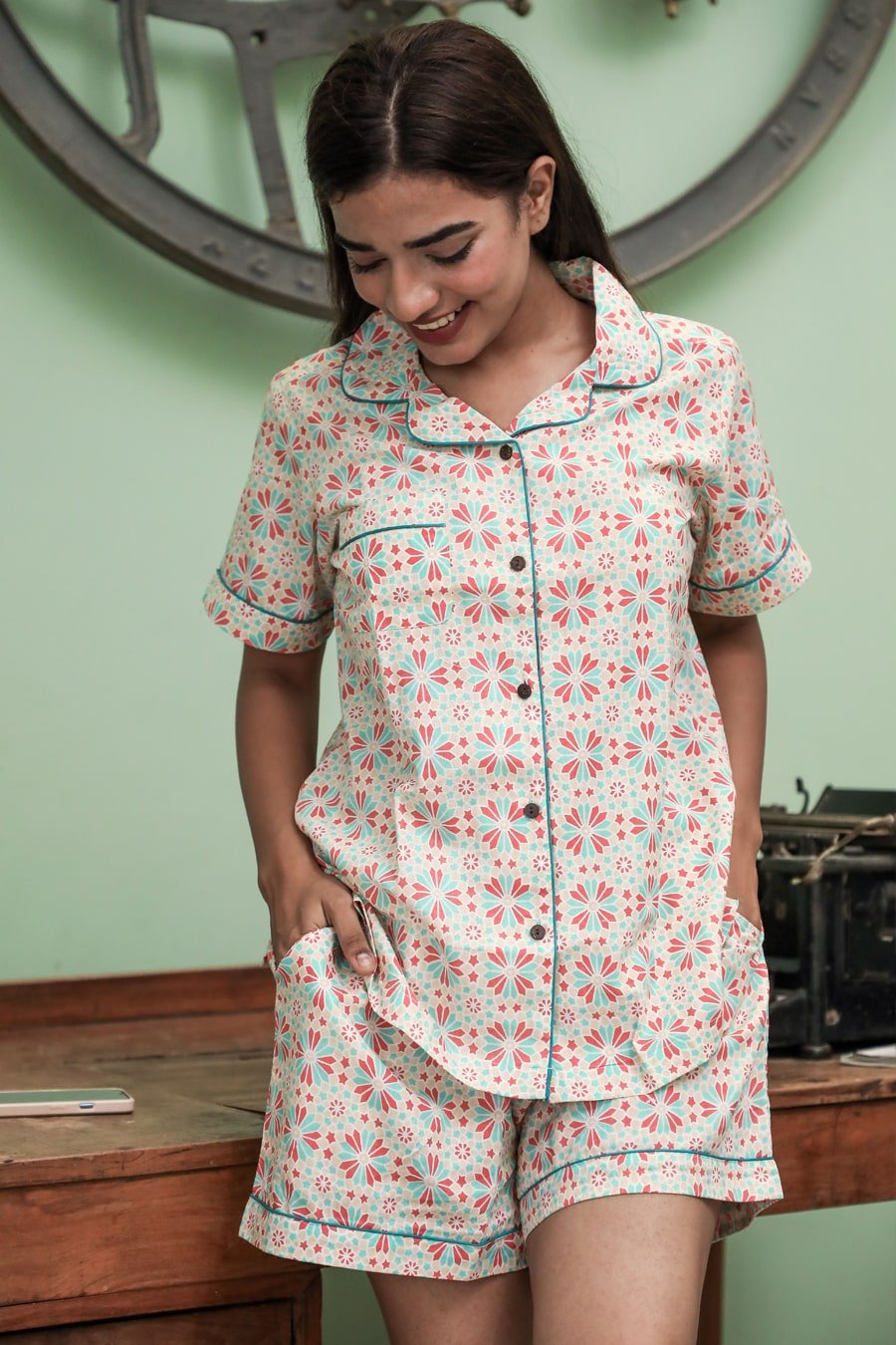 Sootisyahi 'Silky Plateau ' Azofree Handblock Printed Pure Cotton Night Suit - SootiSyahi