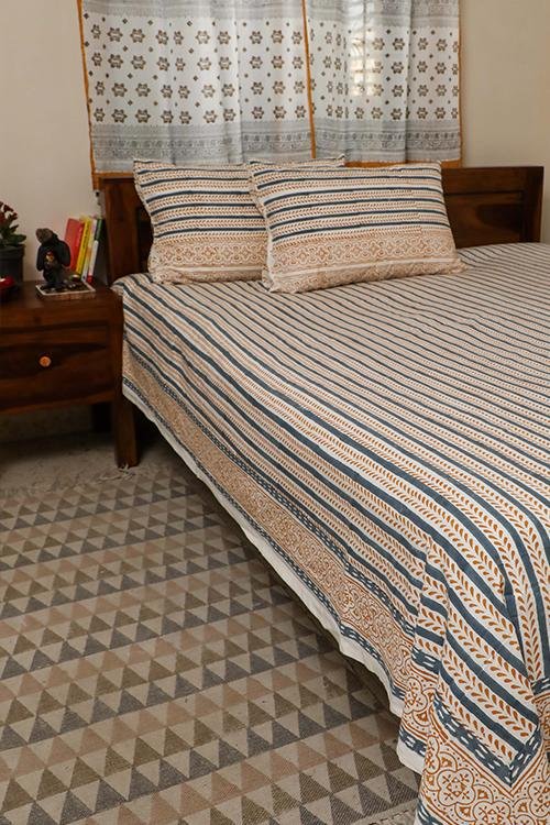 Sootisyahi 'Spring Creepers' Handblock Printed Cotton Bedsheet - SootiSyahi