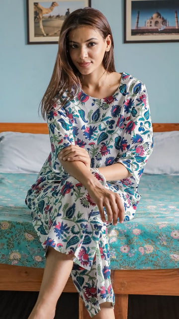 Sootisyahi 'Spring Whisper ' Azofree Handblock Printed Pure Cotton Night Suit