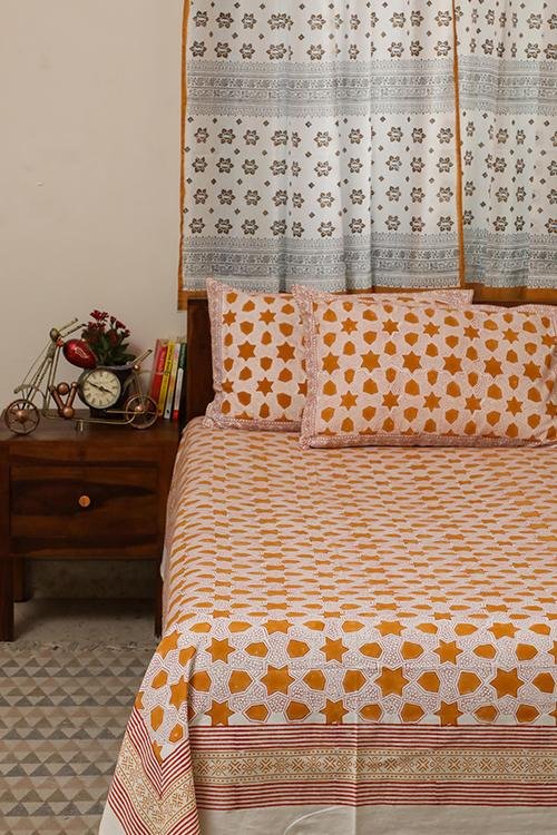 Sootisyahi 'Stars of Autumn' Handblock Printed Cotton Bedsheet - SootiSyahi