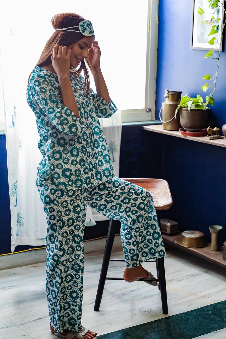 Sootisyahi 'Summer Glory ' Azofree Handblock Printed Pure Cotton Night Suit - SootiSyahi