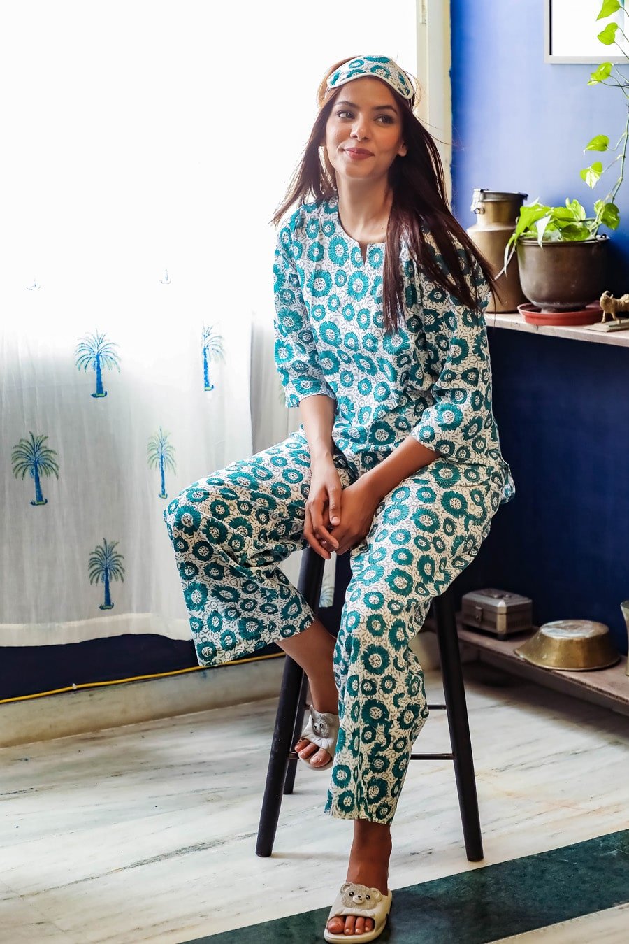 Sootisyahi 'Summer Glory ' Azofree Handblock Printed Pure Cotton Night Suit - SootiSyahi