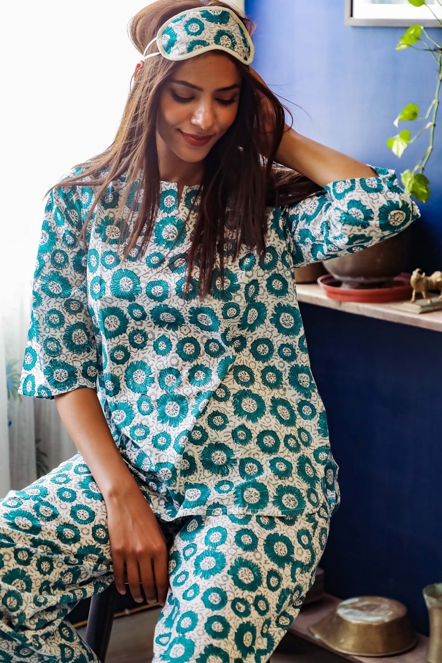 Sootisyahi 'Summer Glory ' Azofree Handblock Printed Pure Cotton Night Suit - SootiSyahi