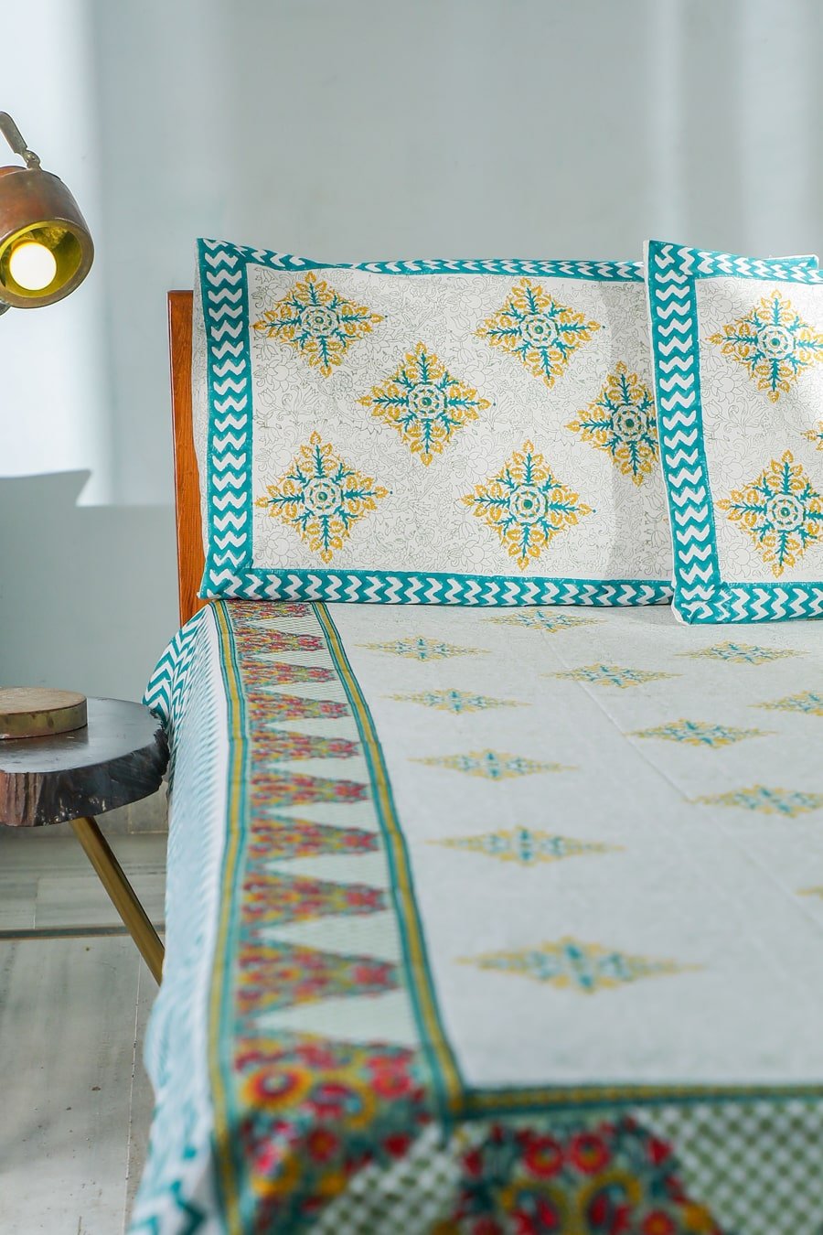 SootiSyahi 'Sweet Magnolia' Handblock Printed Cotton Bedsheet - SootiSyahi