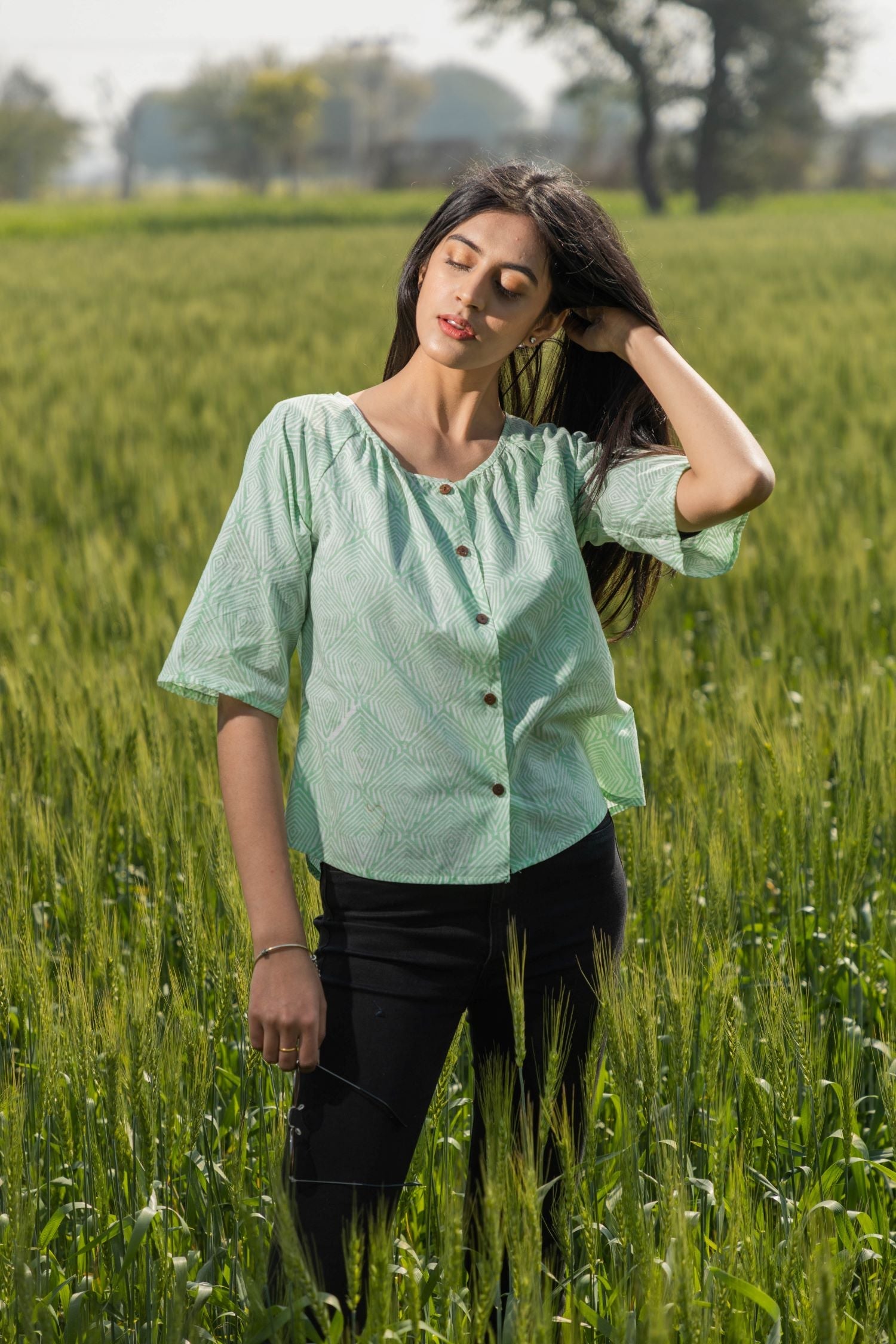 Sootisyahi 'Valley Breeze' Azofree Handblock Printed Pure Cotton Crop Top - SootiSyahi