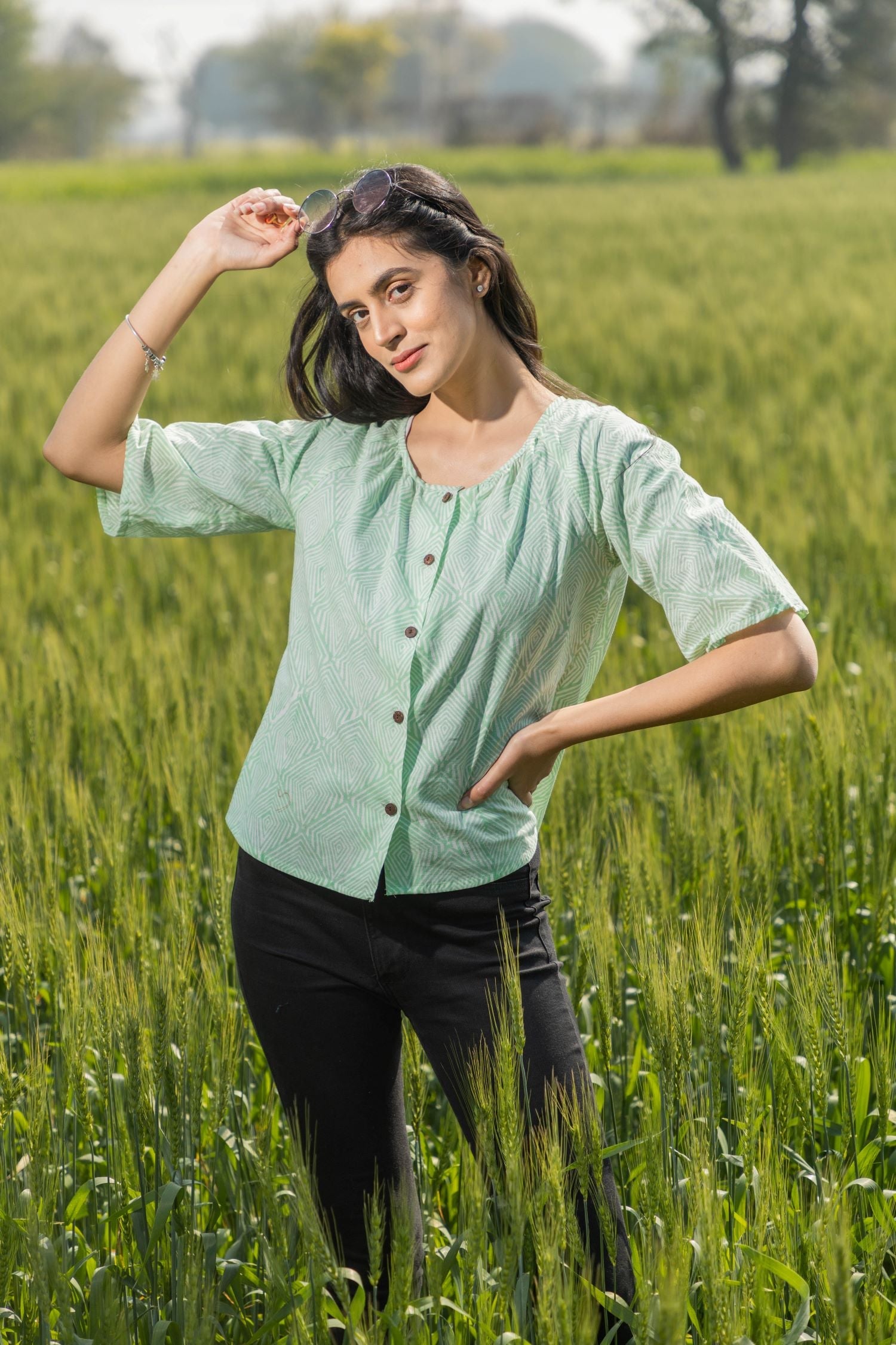 Sootisyahi 'Valley Breeze' Azofree Handblock Printed Pure Cotton Crop Top - SootiSyahi