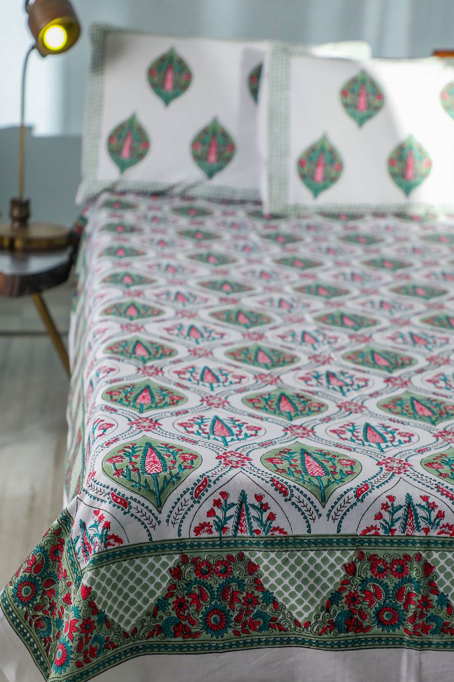 SootiSyahi 'Valley of flower' Handblock Printed Cotton Bedsheet - SootiSyahi