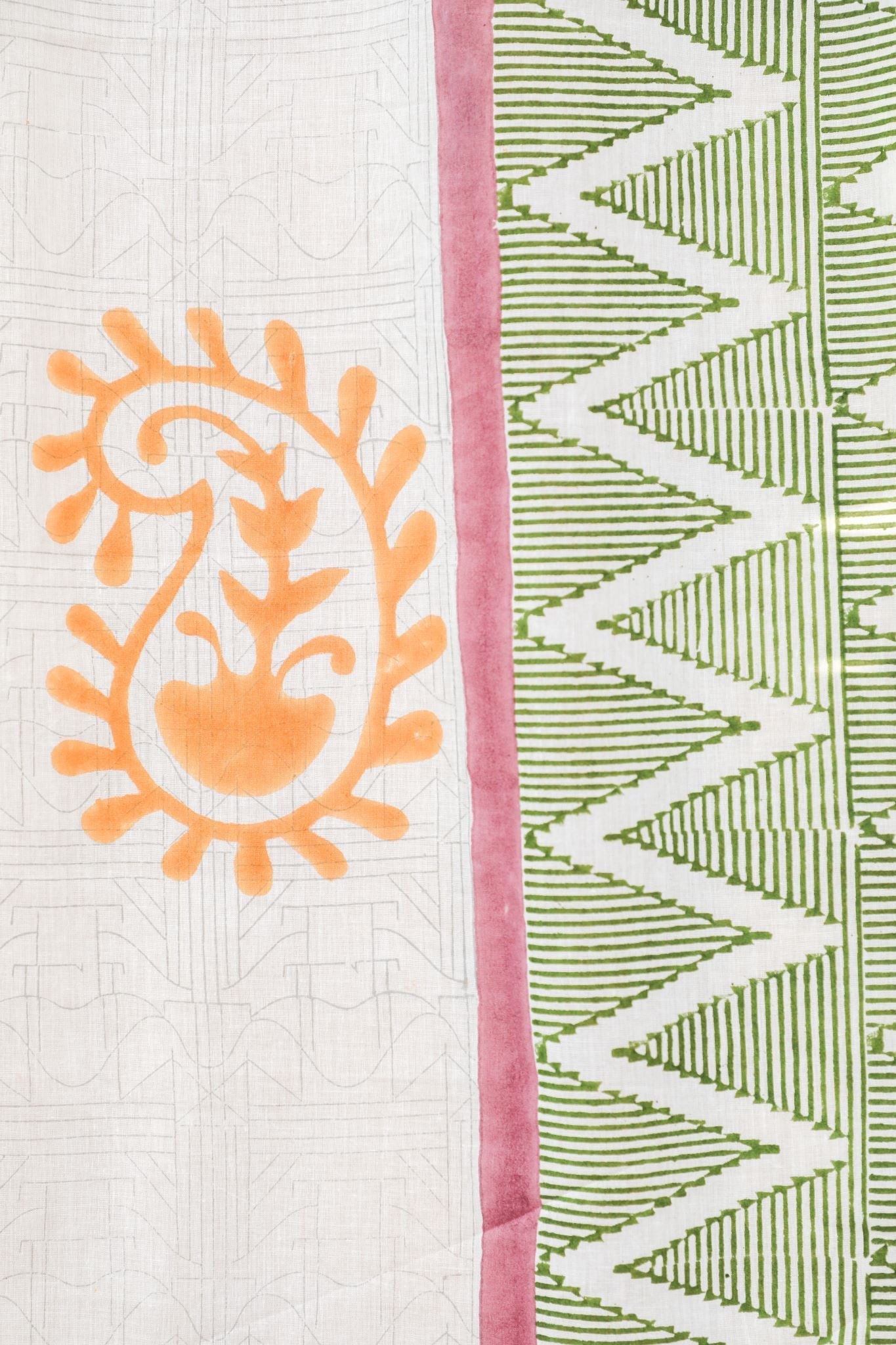 'Zigzag Sunburst' Handblock Printed Cotton Window Curtain - SootiSyahi